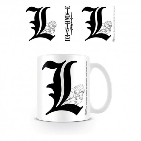 Taza de cerámica blanca con diseño de L de Death Note