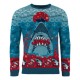 Pull de Noël bleu et rouge Jaws