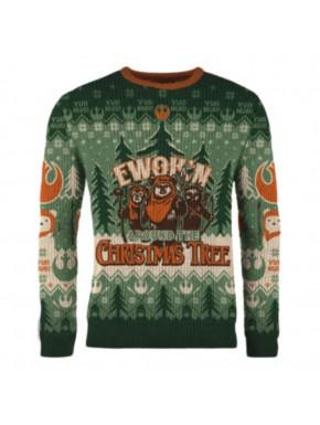 Suéter navideño Star Wars Ewok verde y naranja