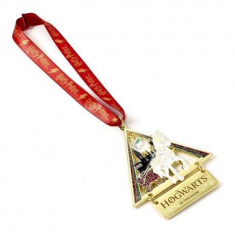 Boule de Noël Hogwarts in the Snow doré avec ruban rouge