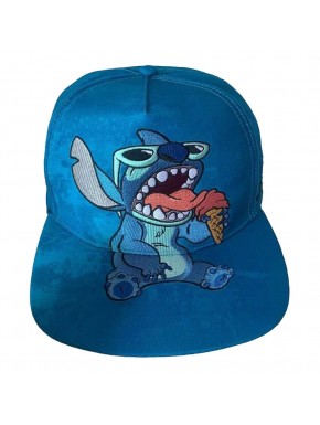 Gorra snapback azul con diseño de Stitch comiendo helado