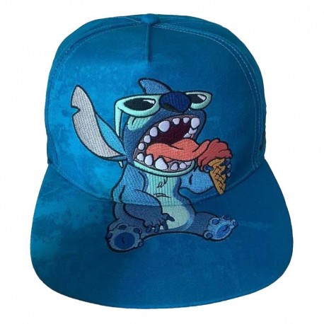 Gorra snapback azul con diseño de Stitch comiendo helado