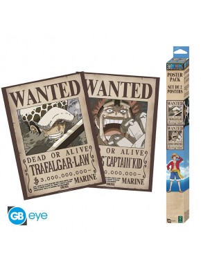 Conjunto de posters chibi de One Piece com Law e Kid