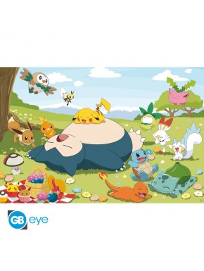 Pôster de Pokémon em um dia de piquenique com Snorlax e outros