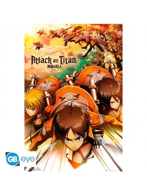 Póster maxi Attack On Titan 91.5x61 cm con personajes en acción