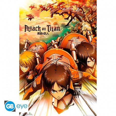Póster maxi Attack On Titan 91.5x61 cm con personajes en acción