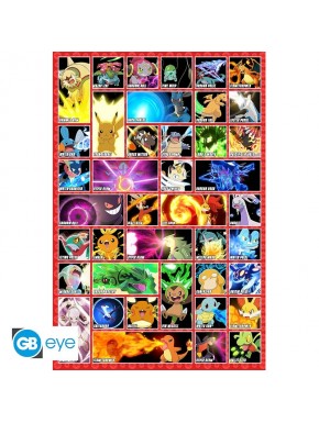 Pôster de movimentos Pokémon, vários personagens e ataques
