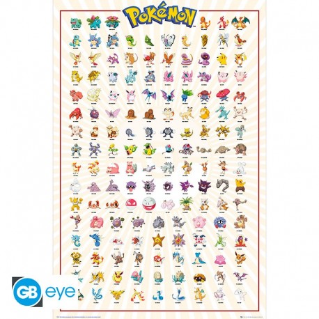 Pôster Maxi Pokémon Kanto 151 com todos os Pokémon originais