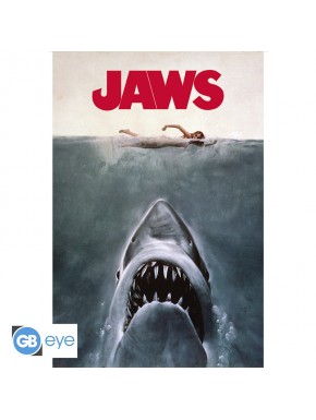 Póster maxi de Tiburón mostrando el tiburón y un nadador