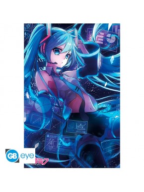 Poster maxi de Hatsune Miku com fundo tecnológico