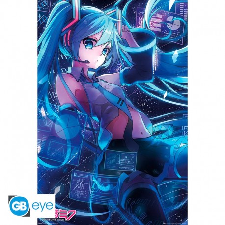 Poster maxi de Hatsune Miku com fundo tecnológico