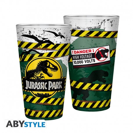 Verres Jurassic Park avec design haute tension