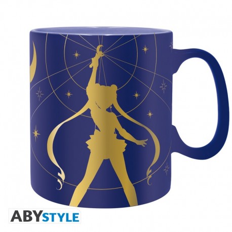Taza azul con silueta dorada de Sailor Moon