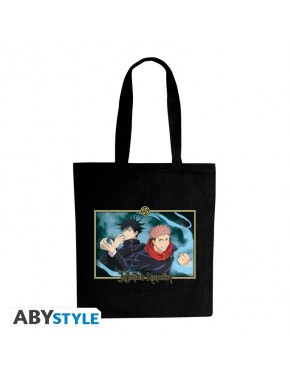 Bolsa tote negra de Jujutsu Kaisen con Itadori y Megumi