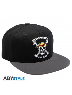 Boné Snapback preto e cinza One Piece com caveira