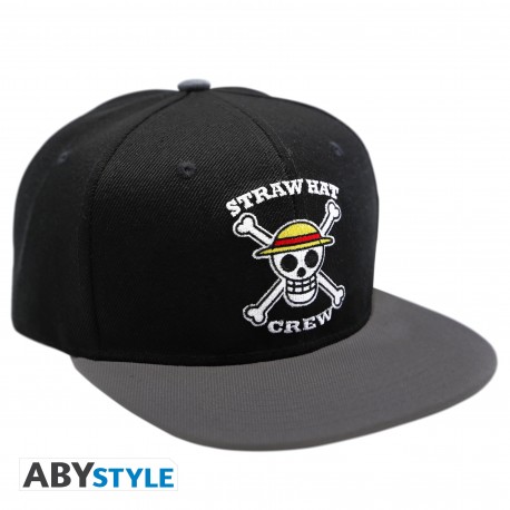 Boné Snapback preto e cinza One Piece com caveira
