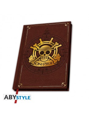 Caderno premium A5 One Piece com crânio dourado