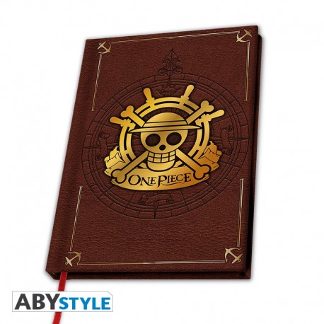 Caderno premium A5 One Piece com crânio dourado