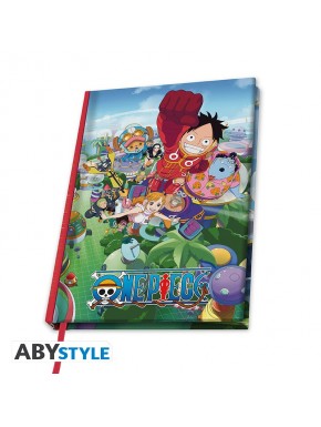 Caderno A5 One Piece Egghead com design colorido