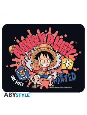 Mousepad de One Piece con Luffy Chibi, fondo negro y colores vibrantes