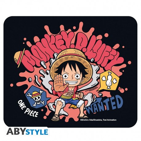 Mousepad de One Piece con Luffy Chibi, fondo negro y colores vibrantes