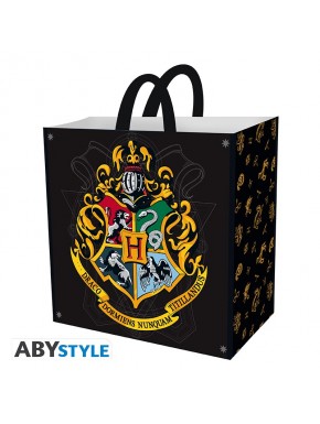 Bolsa de compras negra con escudo de Hogwarts