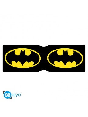 Tarjetero negro con logo de Batman en amarillo