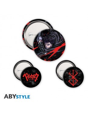 Pack de chapas de BERSERK con Guts en diseño rojo y negro