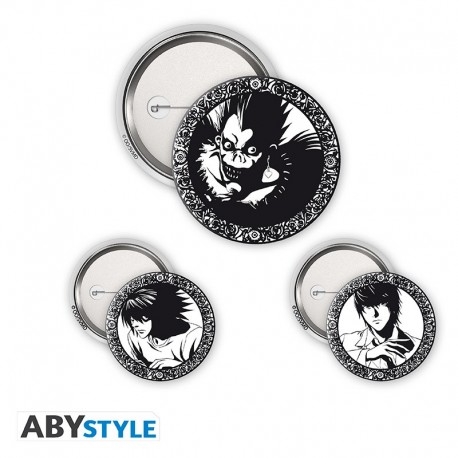 Chapas de Death Note con Light, L y Ryuk