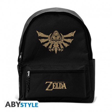 Mochila negra de The Legend of Zelda con símbolo dorado de Hyrule