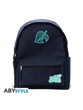 Mochila azul marino con logotipo de hoja de Animal Crossing
