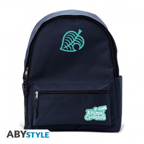 Mochila azul marino con logotipo de hoja de Animal Crossing