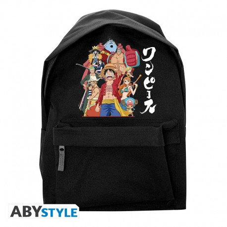 Mochila preta One Piece com tripulação Chapéu de Palha