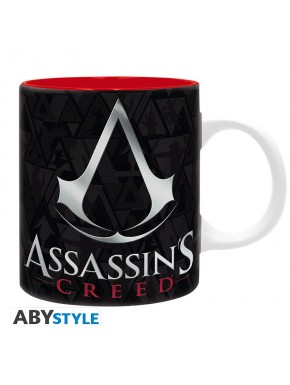 Taza negra y roja de Assassin's Creed con el emblema Crest