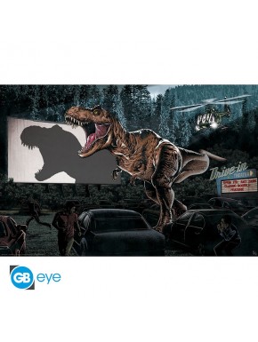 Poster maxi Jurassic World avec T-Rex rugissant au cinéma drive-in