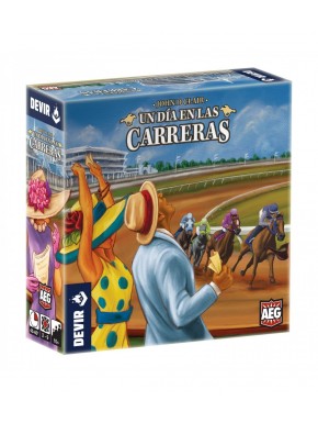 Caixa e componentes do jogo de tabuleiro Um Dia nas Corridas