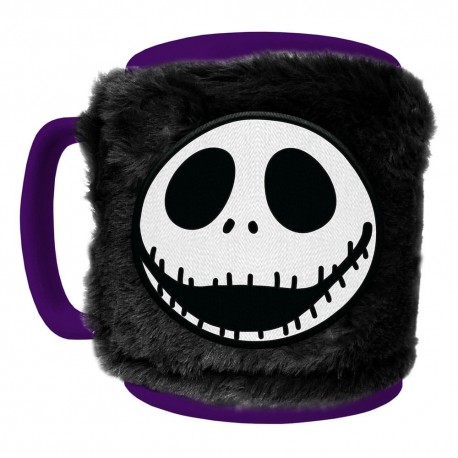 Taza Fuzzy Jack de Pesadilla antes de Navidad con envoltura de peluche.