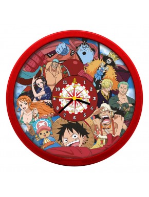 Horloge murale One Piece avec personnages et cadre rouge