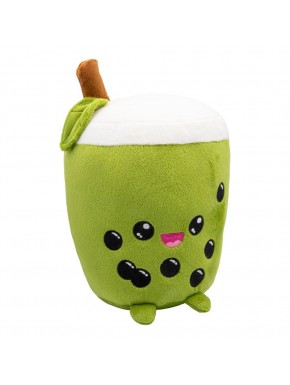 Peluche de Bubble Tea verde con pajita marrón y detalles negros