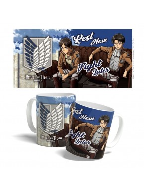 Caneca de cerâmica Attack on Titan com design 'Descanse Agora, Lute Depois'