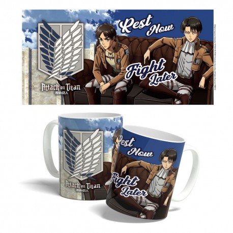 Caneca de cerâmica Attack on Titan com design 'Descanse Agora, Lute Depois'
