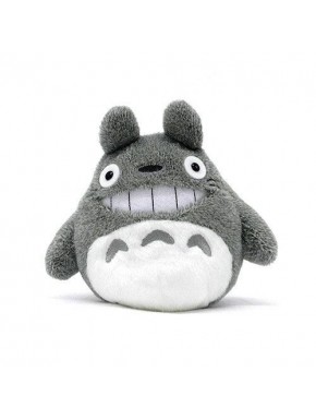 Peluche Totoro de 18 cm con sonrisa, gris y blanco.