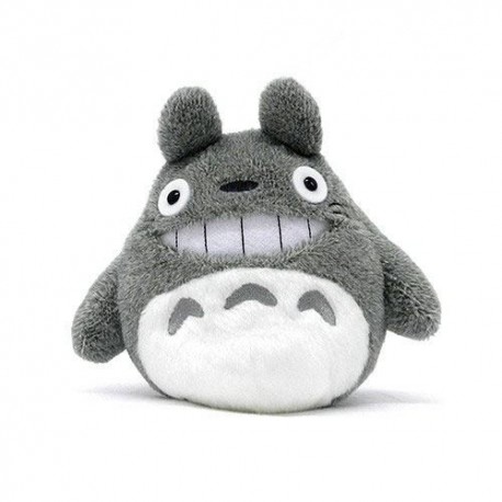 Peluche Totoro de 18 cm con sonrisa, gris y blanco.