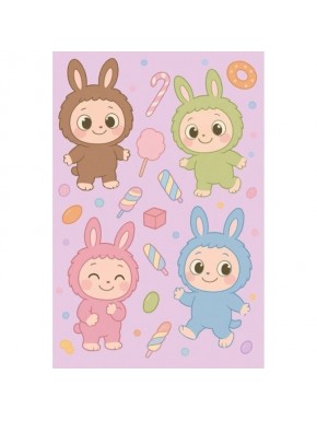 Manta polar Labubu com design kawaii em tons pastéis