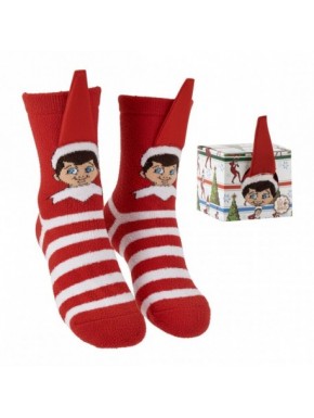 Calcetines navideños antideslizantes The Elf con rayas rojas y blancas