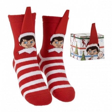 Calcetines navideños antideslizantes The Elf con rayas rojas y blancas
