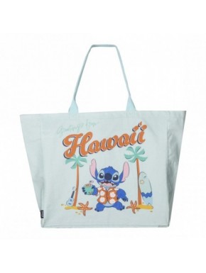 Bolsa shopping XL Stitch turquesa diseño Hawaiano