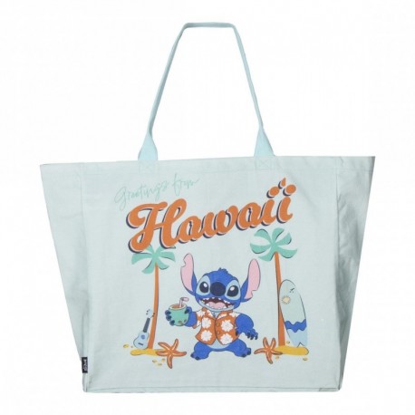 Bolsa shopping XL Stitch turquesa diseño Hawaiano
