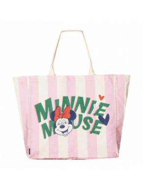 Bolsa de compras rosa con Minnie Mouse y rayas