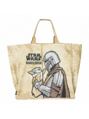 Bolsa shopping XL The Mandalorian con ilustración de Mandaloriano y Baby Yoda